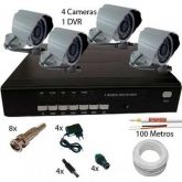 Kit Dvr 4ch+ 4 Cameras Infra Ccd Digital Colorida 600L+ 4 Fo